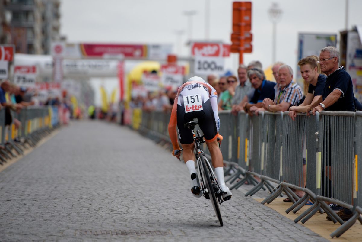 Thalita de Jong (Rabo Liv) on her way to second place at the 4.4 km Prologue of the Lotto Belgium Tour