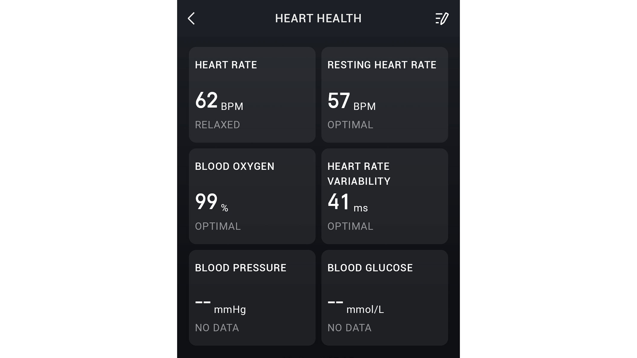 a screenshot of the heart health stats from the Zepp app