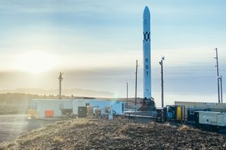 ABL Space System's RS1 rocket on the launch pad at the Pacific Spaceport Complex in Alaska on Nov. 14, 2022. A planned liftoff that day was scrubbed due to a leaky valve in the rocket’s pressurization system.