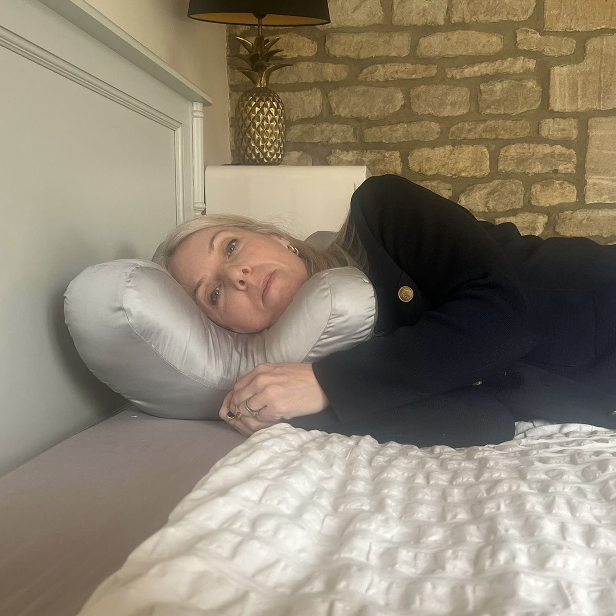 The Dunelm Hotel Bamboo Anti-Wrinkle Pillow being tested at home