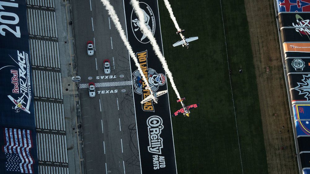 Race planes practice their moves.