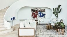 Living room with white walls