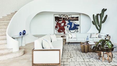 Living room with white walls