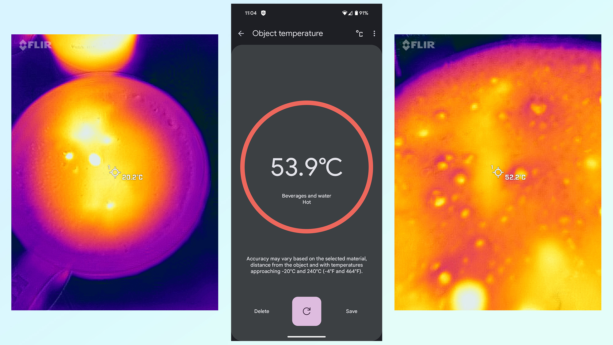 google pixel 9 pro temperature app vs flir thermal camera