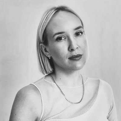 black and white picture of Rachel Davis a kitchen designer from Harvey Jones