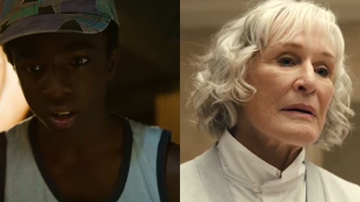 Screenshots of Caleb McLaughlin in Netflix&#039;s Stranger Things and Glenn Close in Apple TV+&#039;s Swan Song