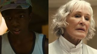 Screenshots of Caleb McLaughlin in Netflix's Stranger Things and Glenn Close in Apple TV+'s Swan Song