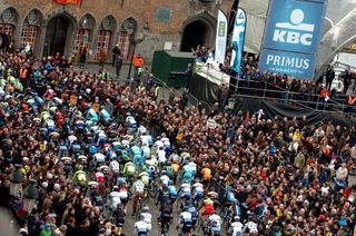 The Tour of Flanders rolls out of Brugge