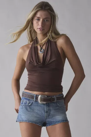 Silence + Noise Coyote Cowl Neck Halter Top