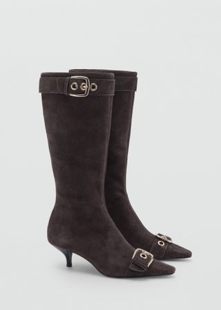 Suede Leather Boot With Buckle Detail - Women | Mango United Kingdom