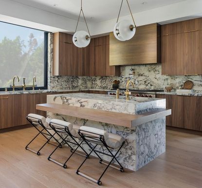 Marble kitchen island by Ryan Saghian