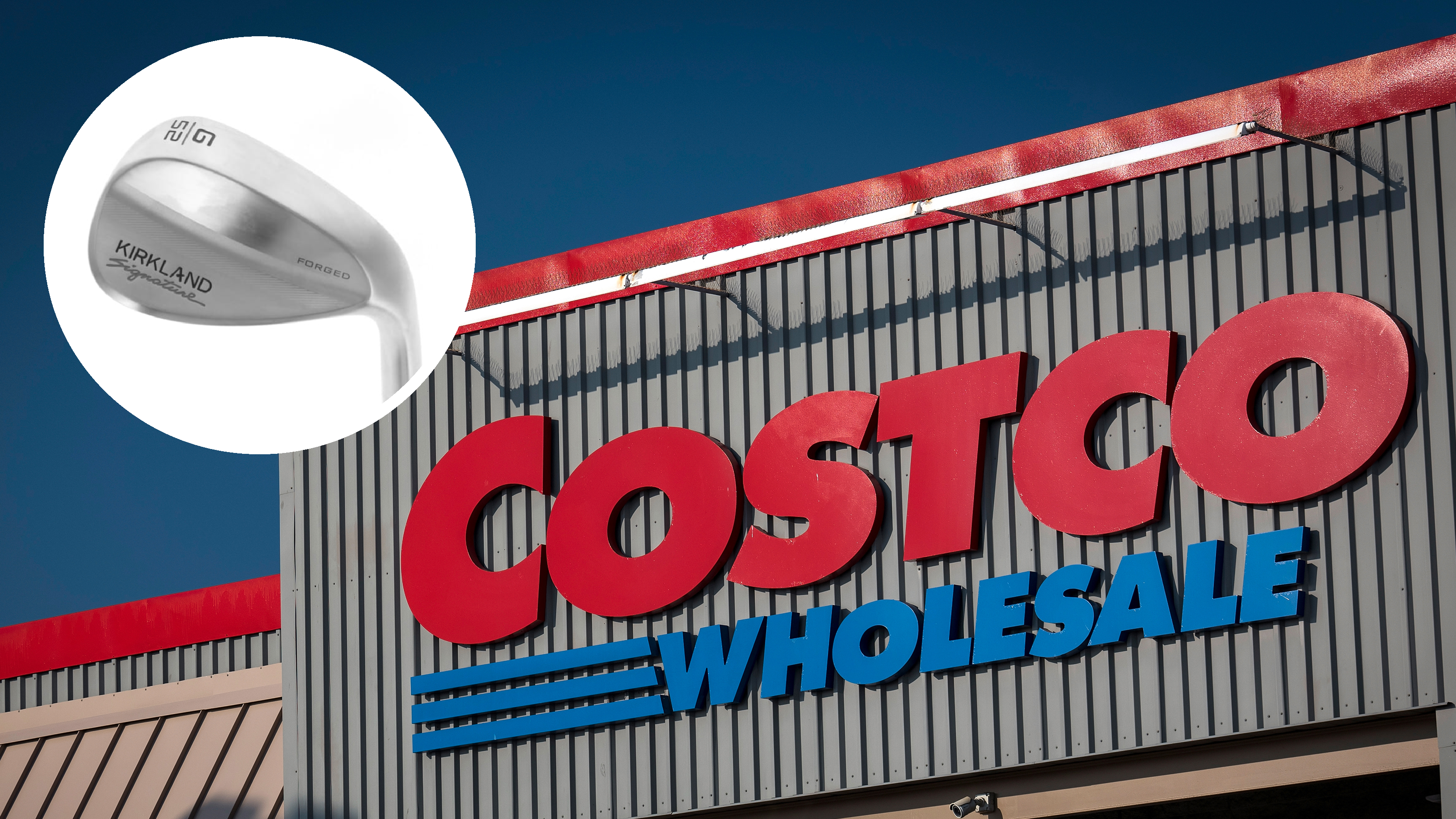 A Costco logo, with a Kirkland wedge in the corner