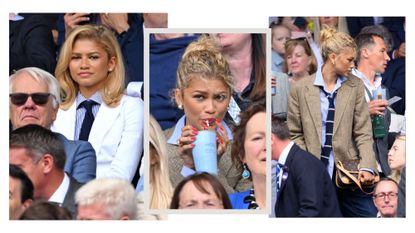 LONDON, ENGLAND - JULY 14: Zendaya, wearing Ralph Lauren, court-side of Centre Court during the men&#039;s final on day fourteen of the Wimbledon Tennis Championships at the All England Tennis and Croquet Club on at Wimbledon on July 14, 2024 in London, England. (Photo by Karwai Tang/WireImage)