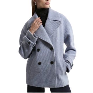 Karen Millen Petite Textured Wool Blend Pea Coat