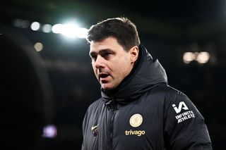 Mauricio Pochettino, Manager of Chelsea, looks on prior to the Premier League match between Manchester United and Chelsea FC at Old Trafford on December 06, 2023 in Manchester, England. (Photo by Darren Walsh/Chelsea FC via Getty Images)