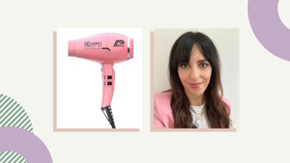A shot of the pink Parlux Alyon and our Beauty Editor who tested the dryer as part of a Parlux Alyon hair dryer review