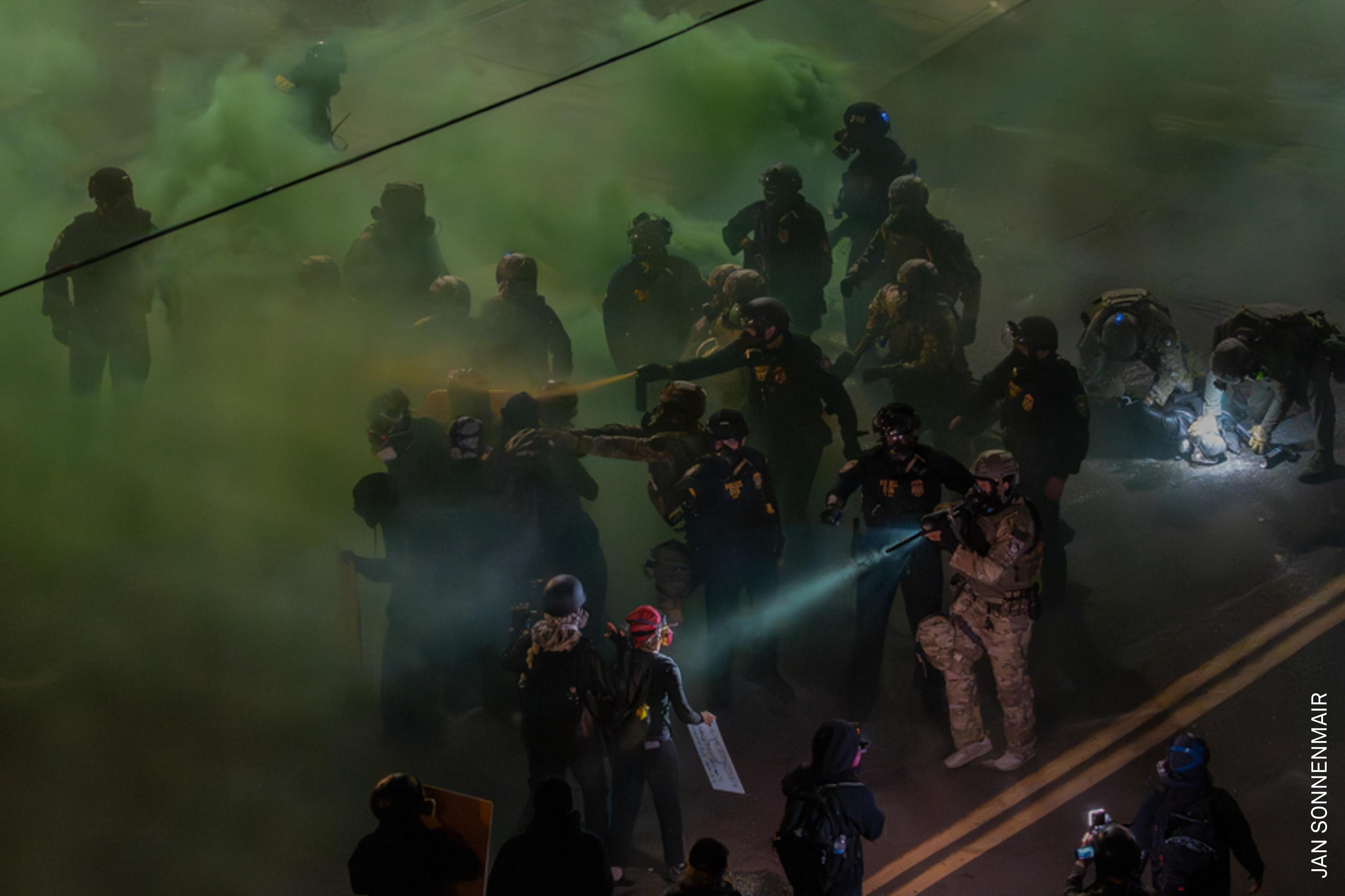 Officers from the DHS and other agencies clash with demonstrators outside an ICE processing center. The intense summer protests centered on opposing the administration&amp;rsquo;s escalating mass deportation