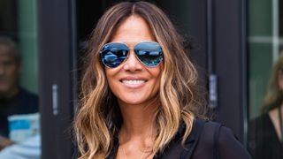 Halle Berry is seen with face-framing highlights in Battery Park on September 21, 2023 in New York City.