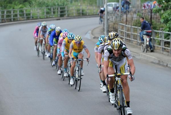 Adam Hansen (HTC-Colombia) drives on after a split formed in the peloton