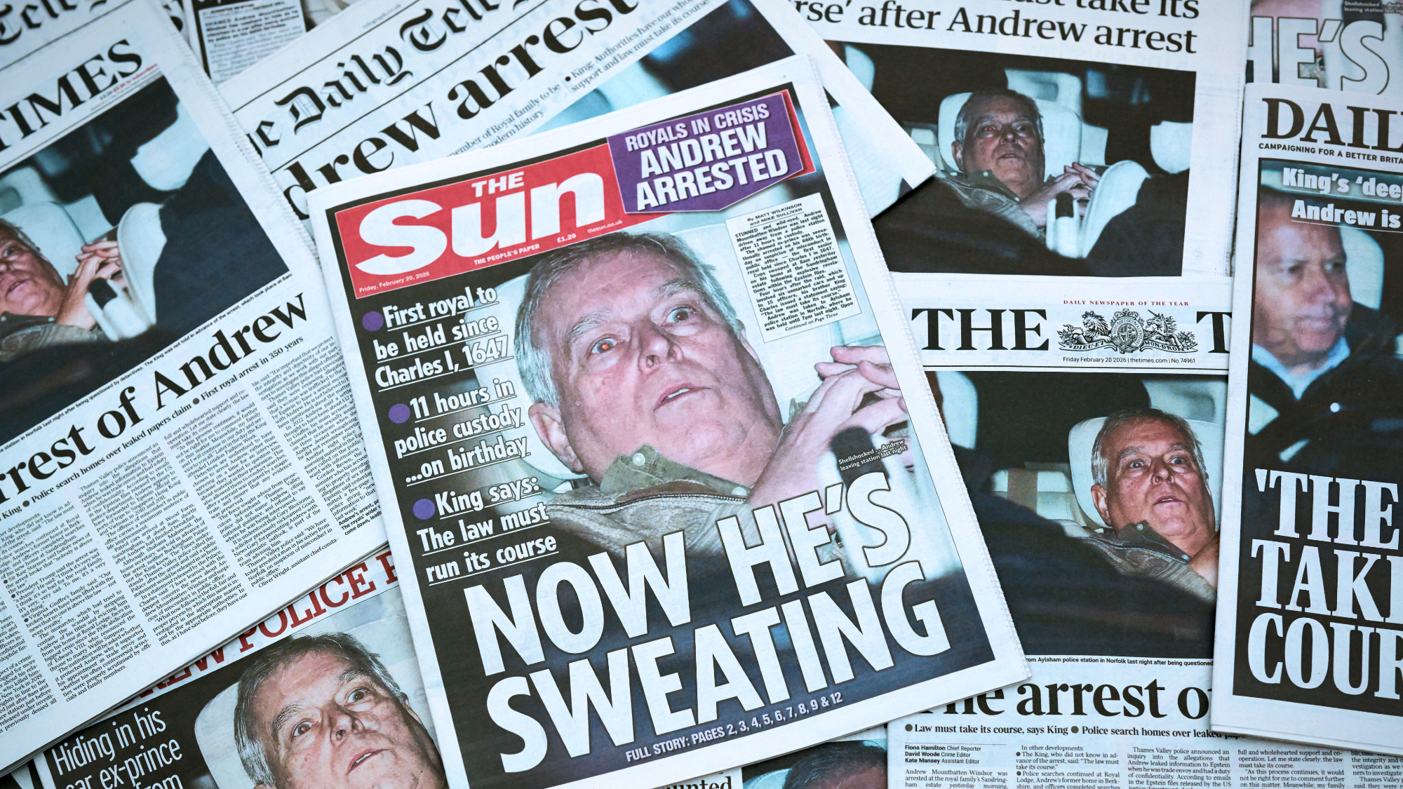 British newspapers cover the arrest of Andrew Mountbatten-Windsor
