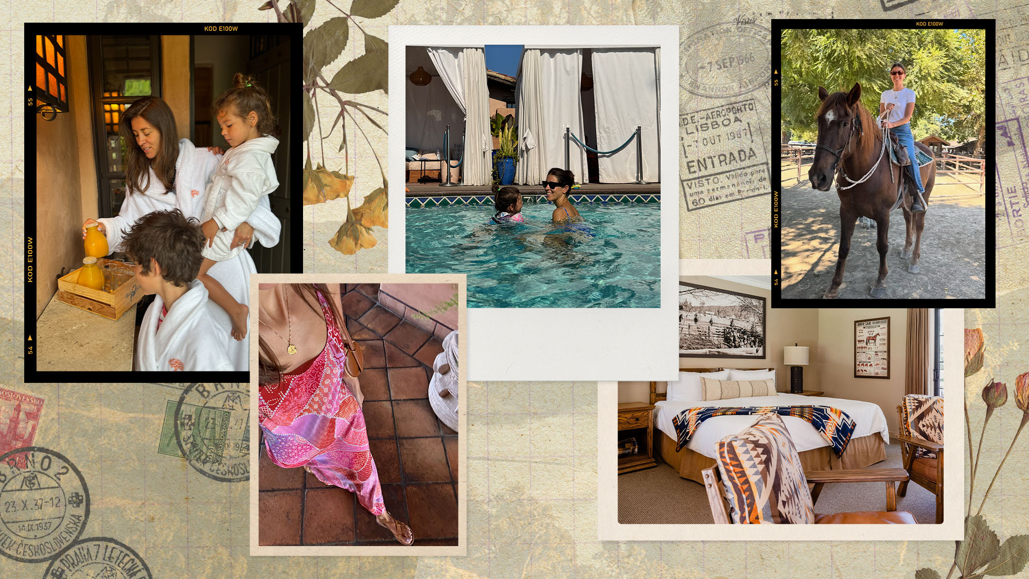 Collage of WWW editor Judith Jones and her family at Rancho Valencia and Alisal Ranch