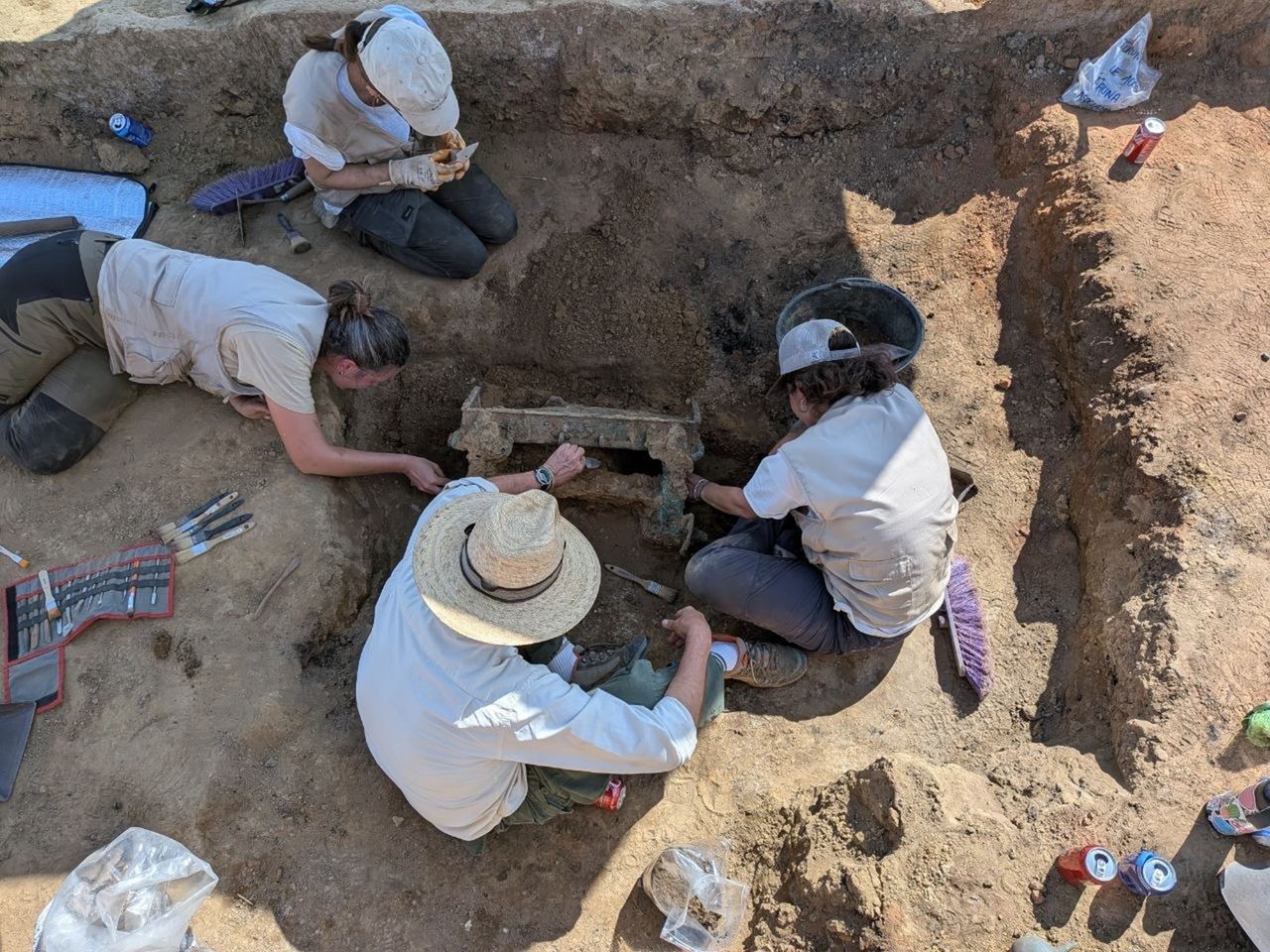 An aerial view of an archaeological dig