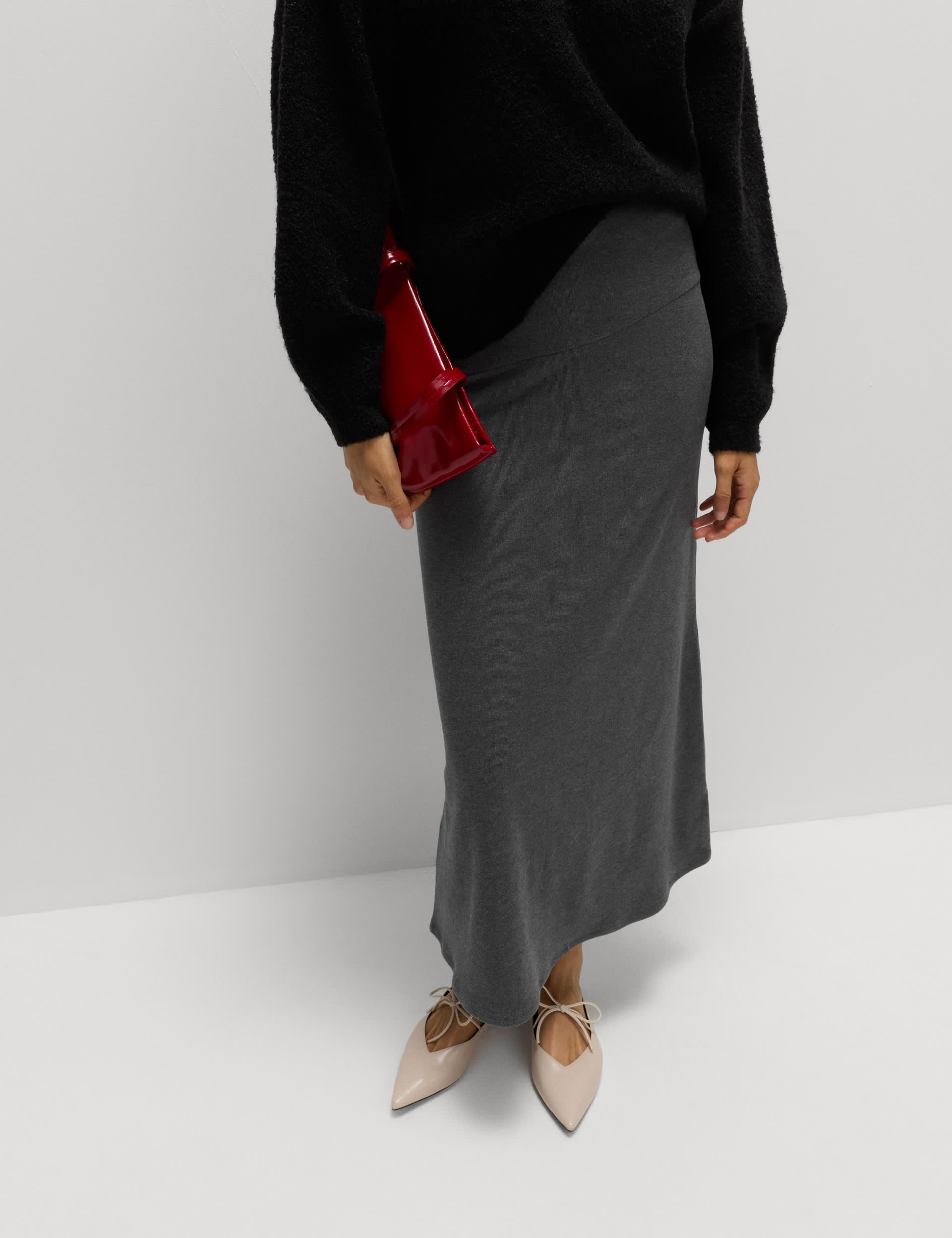 Jersey Seam Detail Midi A-Line Skirt