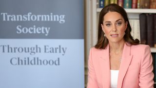 Catherine, Duchess Of Cambridge speaks as she hosts a roundtable with Government ministers and the Early Years sector