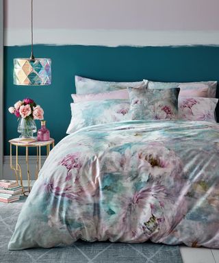 Pink and teal green bedroom by The French Bedroom Co
