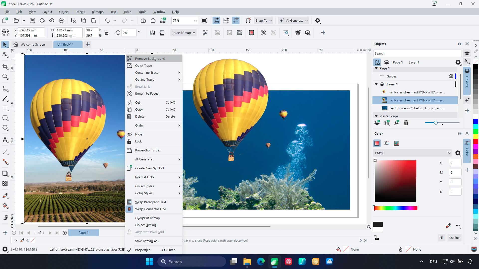 A photo of an air balloon being edited