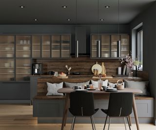 dark grey and wooden minimalist style kitchen
