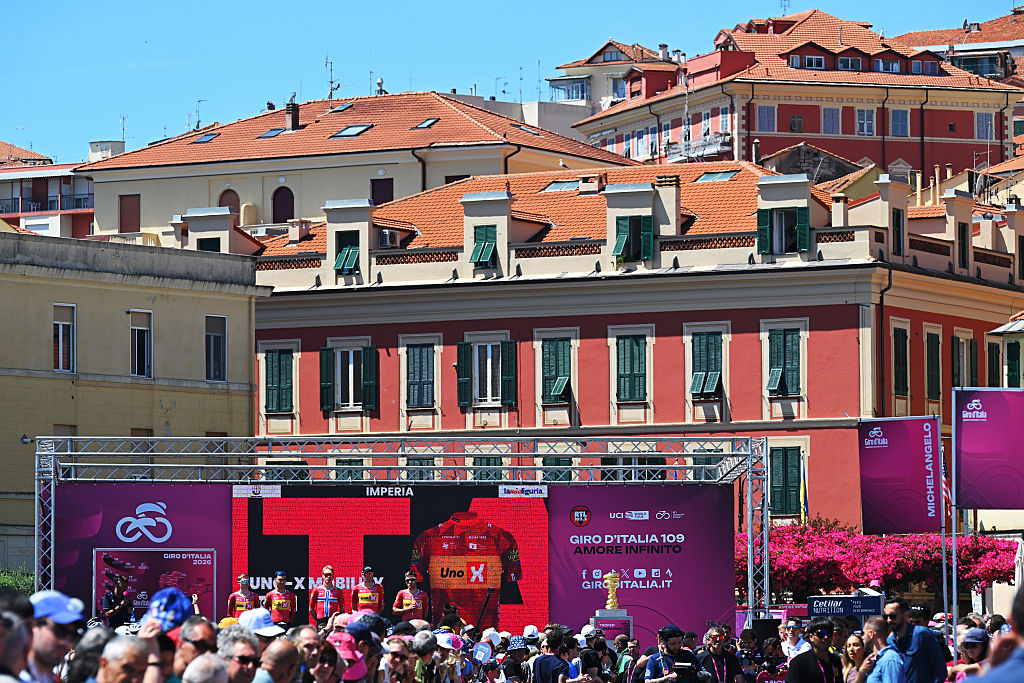 IMPERIA, ITALY - MAY 21: Markus Hoelgaard of Norway, Johannes Kulset of Norway, Fredrik Dversnes Lavik of Norway, Andreas Leknessund of Norway, Sakarias Koller Loland of Norway, Martin Tjotta of Norway and Team Uno-X Mobility prior to the 109th Giro d&amp;amp;apos;Italia 2026, Stage 12 a 175km stage from Imperia to Novi Ligure / #UCIWT / on May 21, 2026 in Imperia, Italy. (Photo by Tim de Waele/Getty Images)