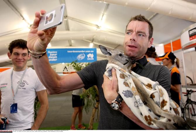 Cadel Evans marks his final Tour Down Under with some media obligations