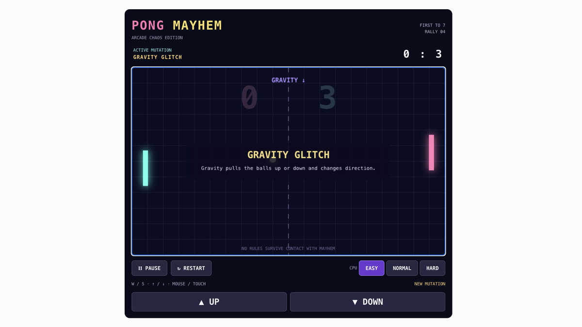 A screenshot of the chatgpt interface with a modified pong game