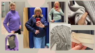 Julie Player testing cashmere sweaters