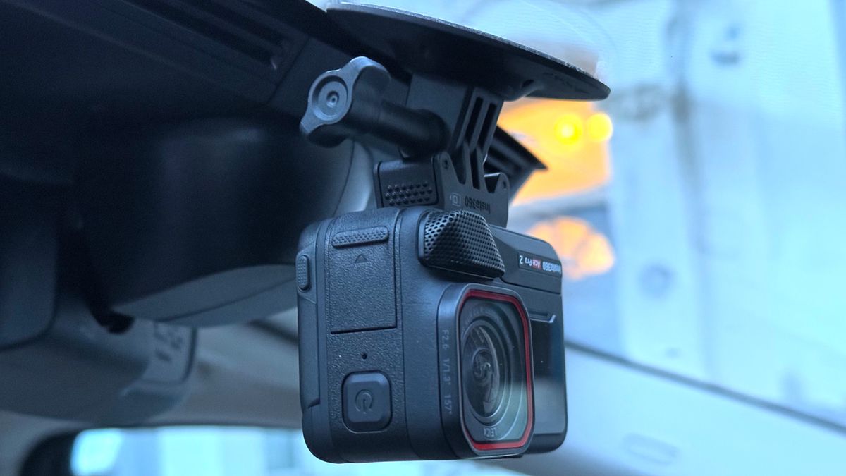 Insta360 Ace Pro 2 attached to windscreen in Dash Cam position