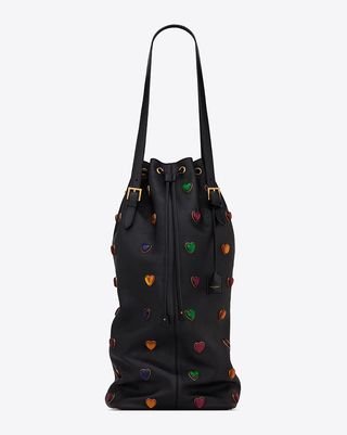 ‘Riva’ large bucket bag in vintage leather and heart-shaped studs