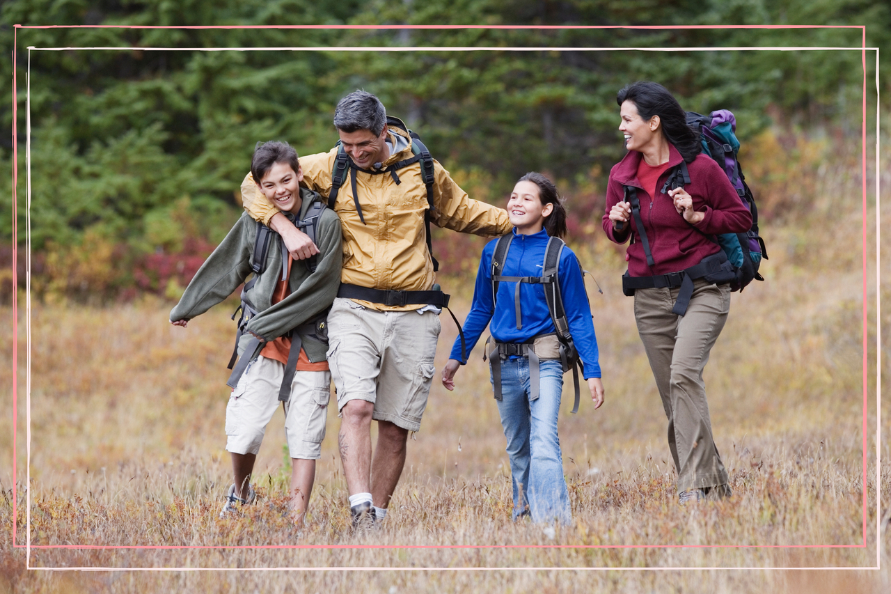 Young family on a hike 