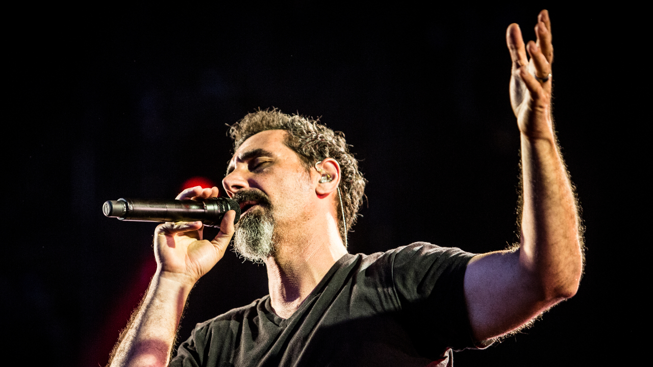 Serj Tankian onstage with System Of A Down in 2017