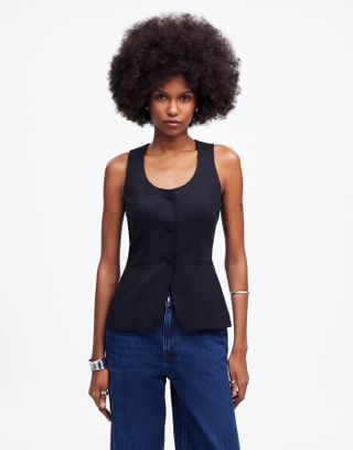 Scoopneck Cutaway Vest in Drapey Twill