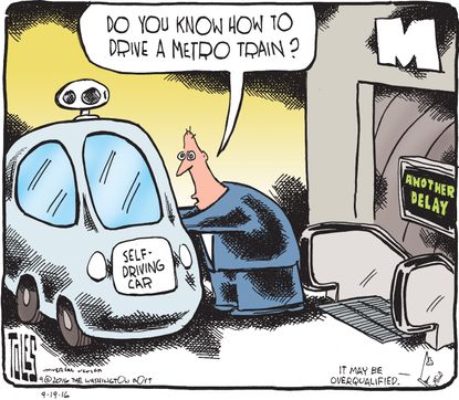 Editorial cartoon U.S. self-driving cars metro system