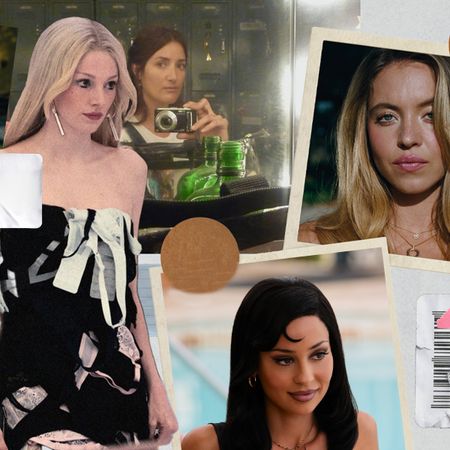 A collage of still shots from HBO&rsquo;s Euphoria season 3 and images of head makeup artist Donni Davy on the set of the same season.