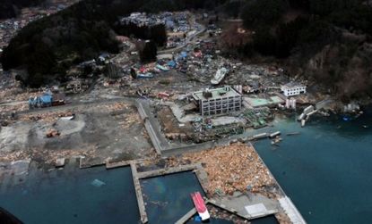 Aerial view of the Japanese town Wakuya following the earthquake.