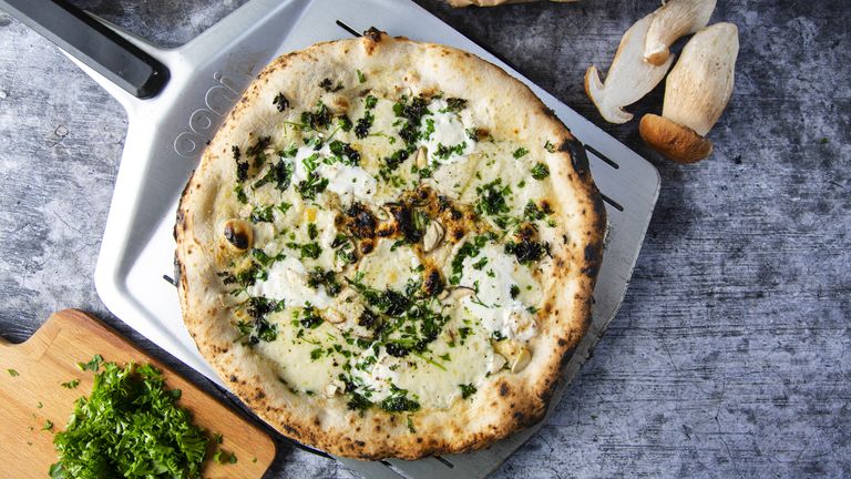 Pizza oven recipe using Porcini mushrooms and cheese