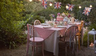 garden party table dressed with coronation decorations