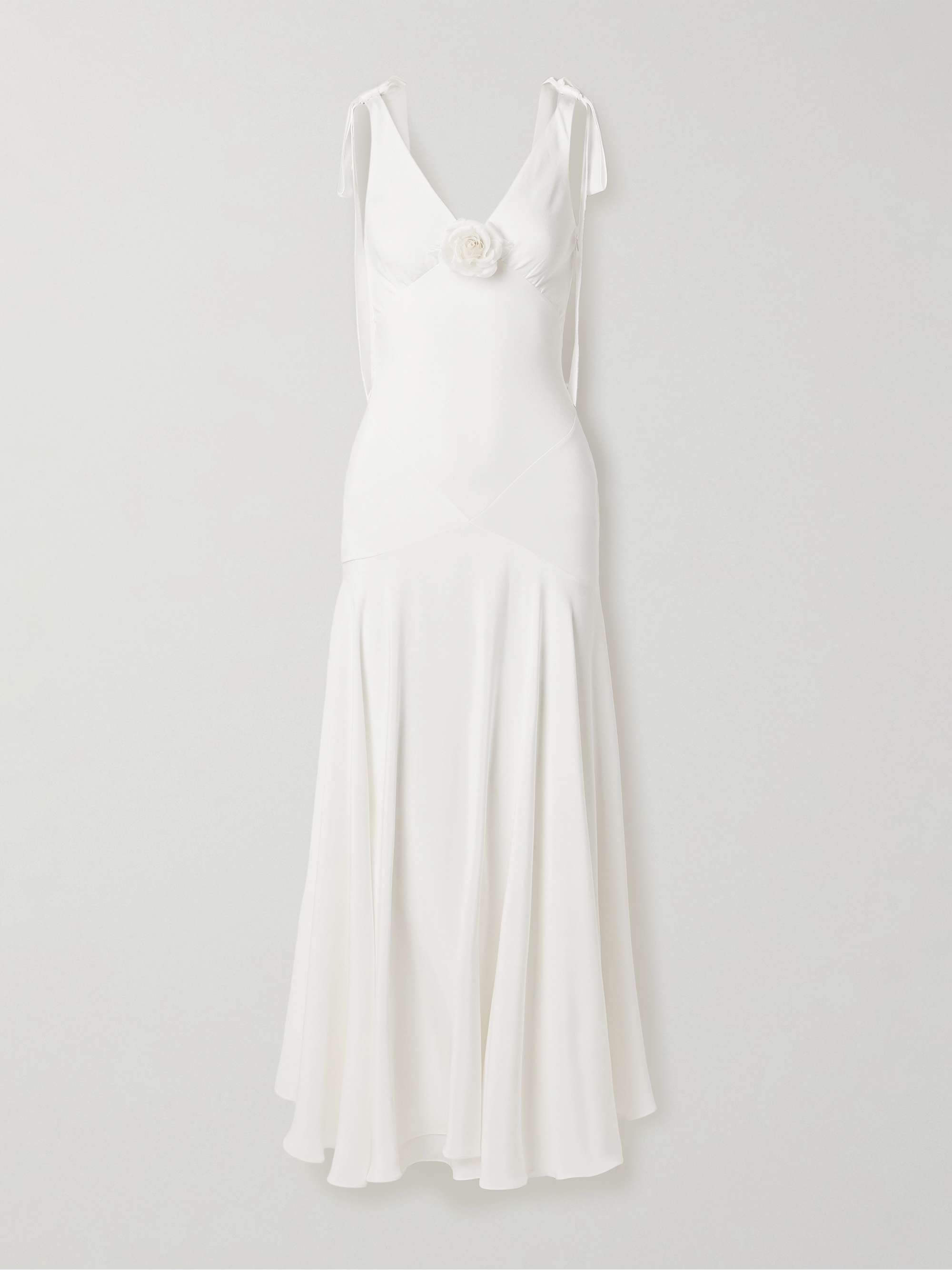Embellished Velvet-Trimmed Silk-Crepe Maxi Dress