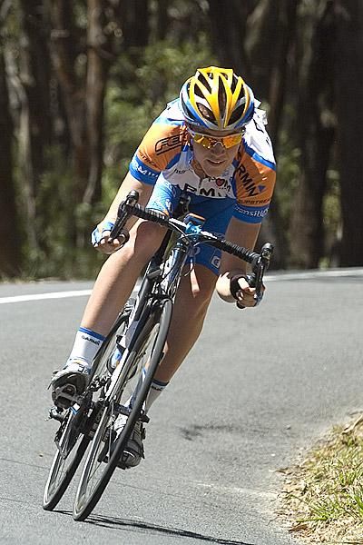 Eventual winner Travis Meyer (Garmin Transitions) descends down Fisken Road into Buninyong.