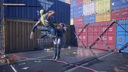 Marvel's Wolverine kneeing a Trask soldier using the Knee Breaker Special Technique