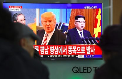 Trump and Kim Jong Un on television.