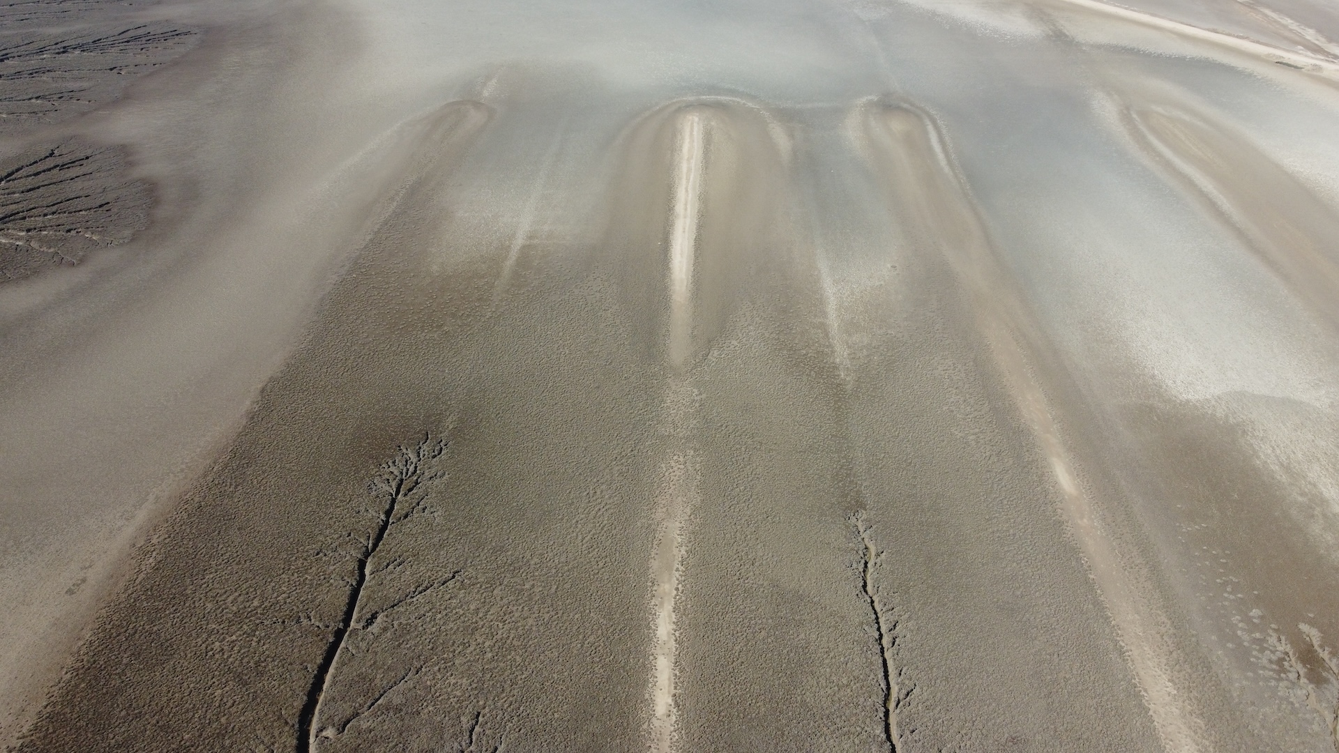 an aerial view of the remains of canal systems in the desert